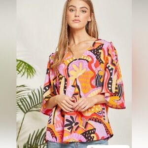 Emily Wonder Multicolor V Neck Blouse